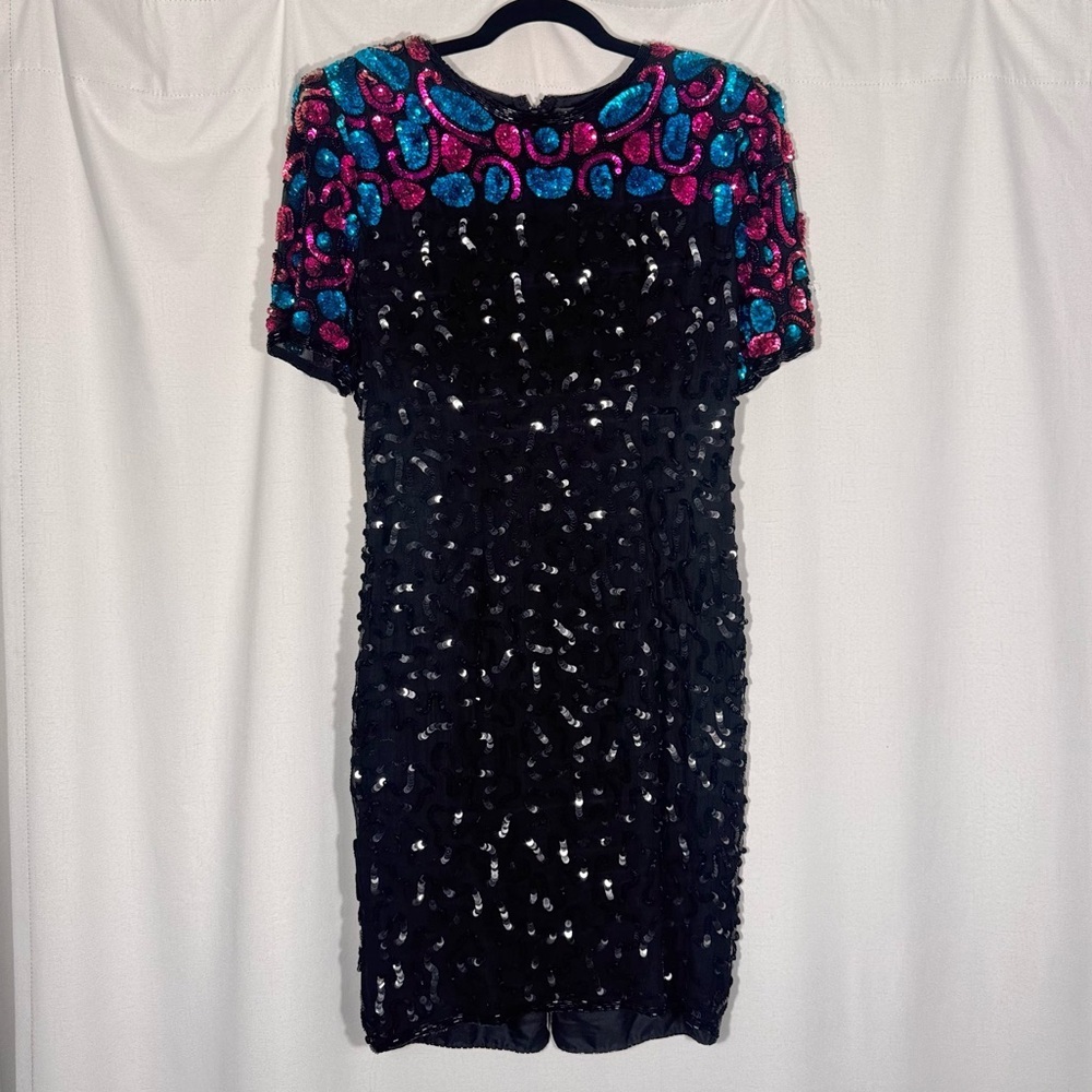 Vintage Sténay 100% Silk Beaded Sequin Cocktail Dress